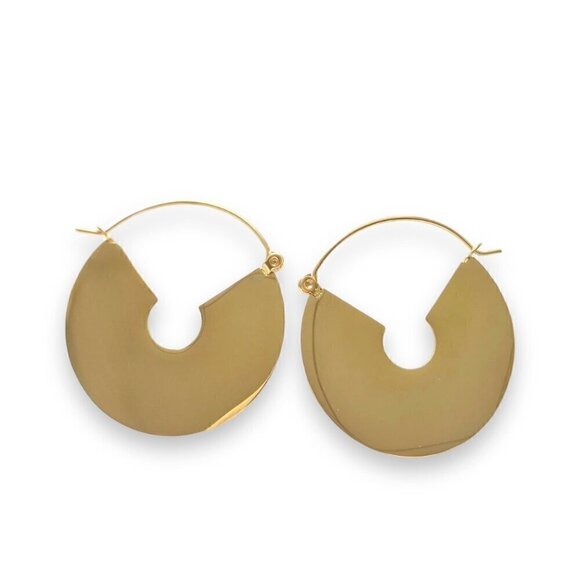 NWT Chunky 14K Gold Plated Circular Disc Hoop Earrings For Women - Picture 7 of 9